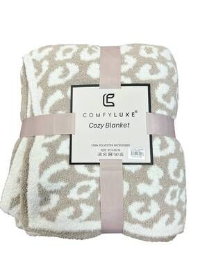 NEW COMFY LUXE leopard print cozy blanket in tan